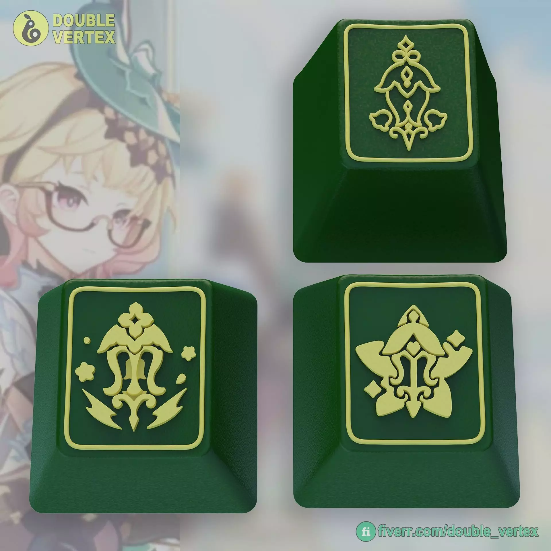 Genshin Impact Emilie Keycaps - OEM Profile 3D print model_0