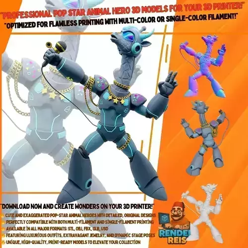 Neon Robot Giraffe Rockstar Futuristic Stage Icon 3D Print Model