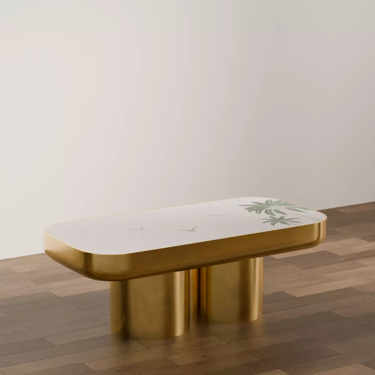 Modern Console Table Set with Golden Accents Low-poly 3D model_0