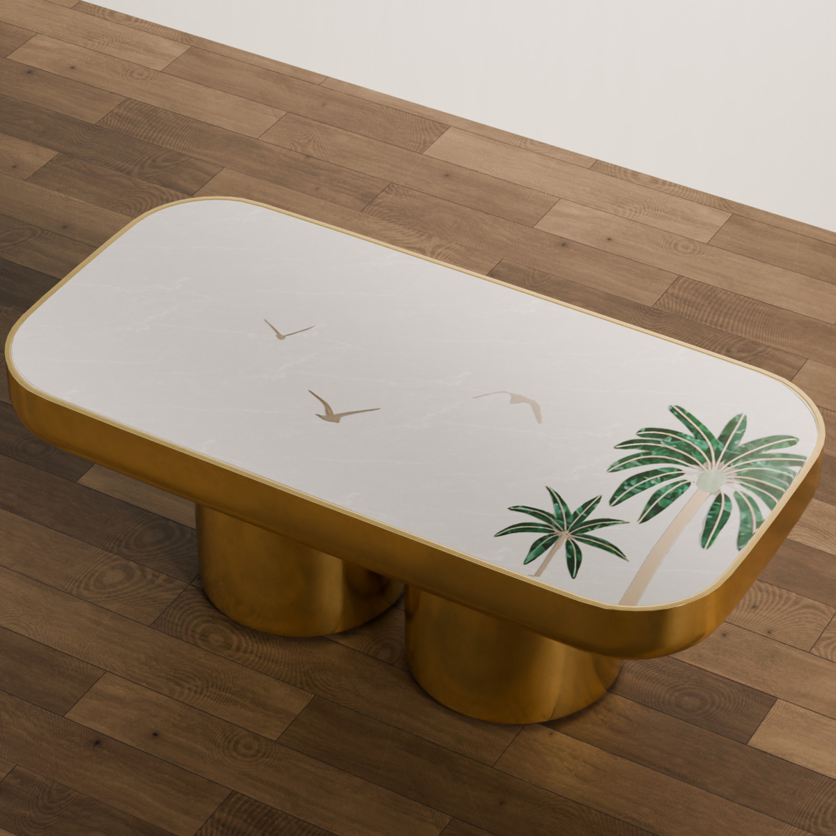 Modern Console Table Set with Golden Accents Low-poly 3D model_1