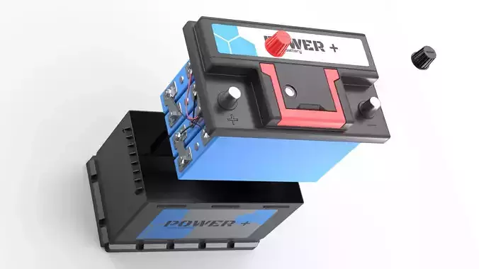 Lithium Car Battery Low-poly 3D model