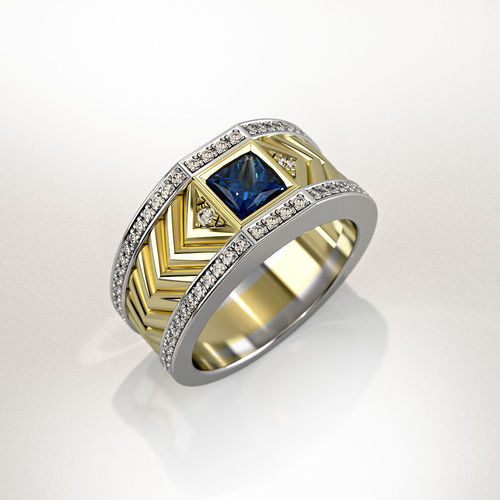Mens ring with square gemstone 013 3D print model