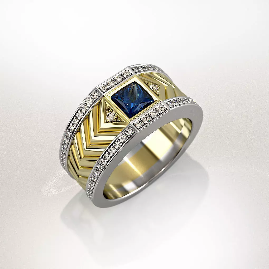 Mens ring with square gemstone 013 3D print model