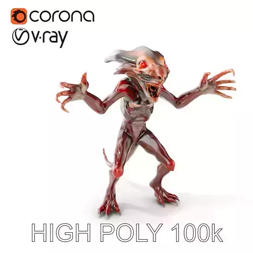 Ferocious Alien Creature with Red Eyes and Sharp Claws D Model