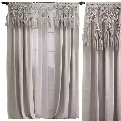 Linen Curtains with Macrame 3D model