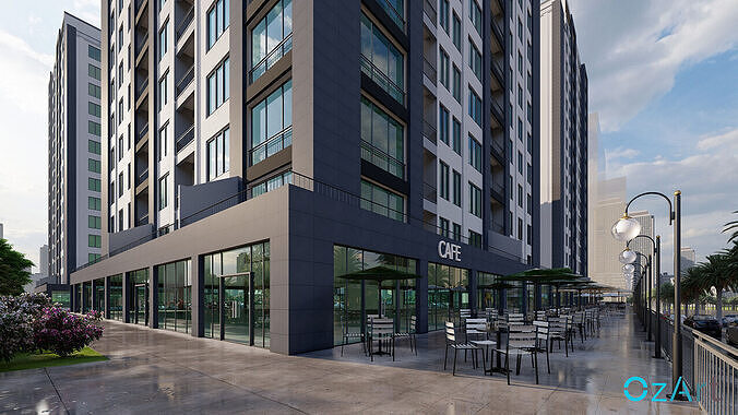 Modern Residential Building Ground Floor Cafe  High Quality 3D 3D model 5