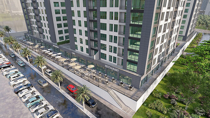 Modern Residential Building Ground Floor Cafe  High Quality 3D 3D model 6
