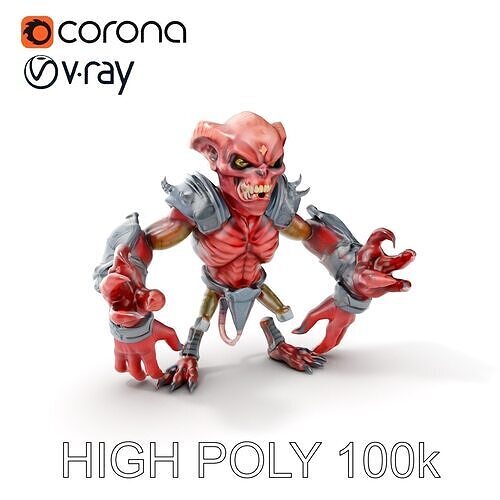 Savage Demon Warrior  Rigged D Model with PBR Textures Low-poly 3D model