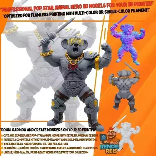 Koala He Man Mighty Rock Hero of the Universe 3D Print Model