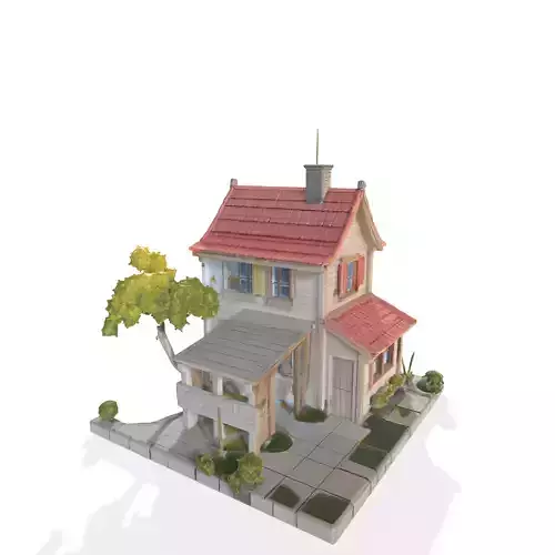 Cartoon Village House  HandPainted Game Asset glb Low-poly 3D model