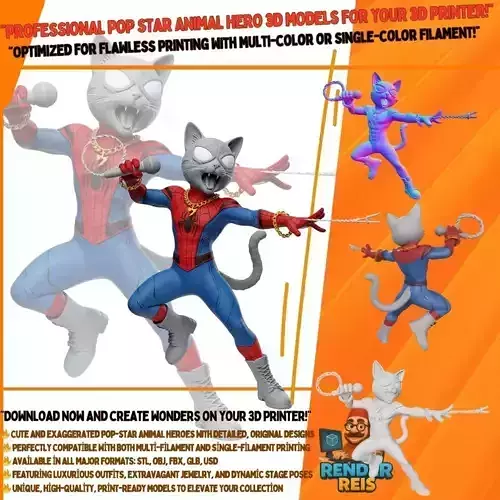 Spider Cat Rockstar Web Slinging Superstar 3D Print Model