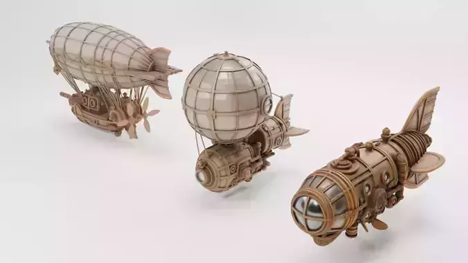 Steampunk Vehicle Kit stylized Low-poly 3D model