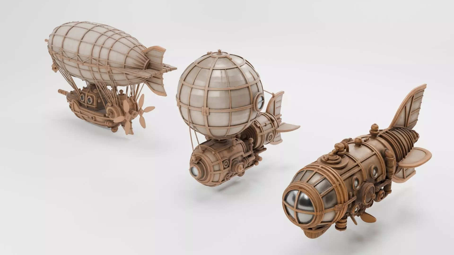 Steampunk Vehicle Kit stylized Low-poly 3D model_0