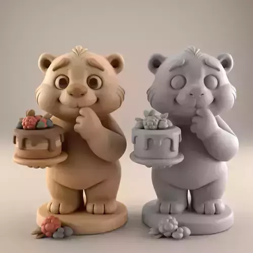 Cute Bear with Cake 3D STL File for Fun Decor