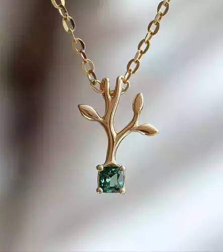 Leaf Branch Gemstone Pendant 3D Printable Nature Inspired