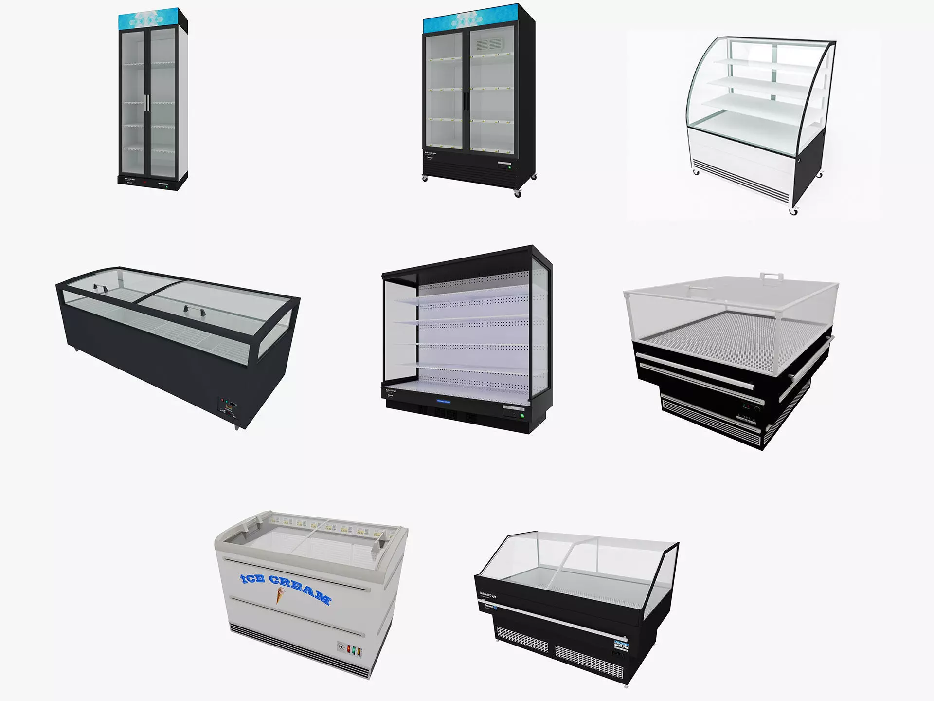  Supermarket Freezer Refrigirator pack 3D Model Collection_0