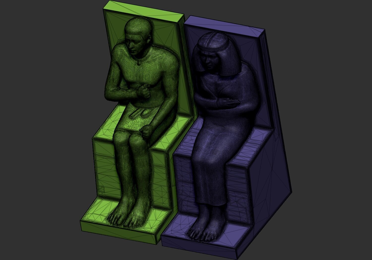 Pharaoh Rahotep and Nofret Statue 3d printable model lowpoly 3D print model_9