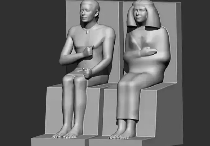 Pharaoh Rahotep and Nofret Statue 3d printable model lowpoly
