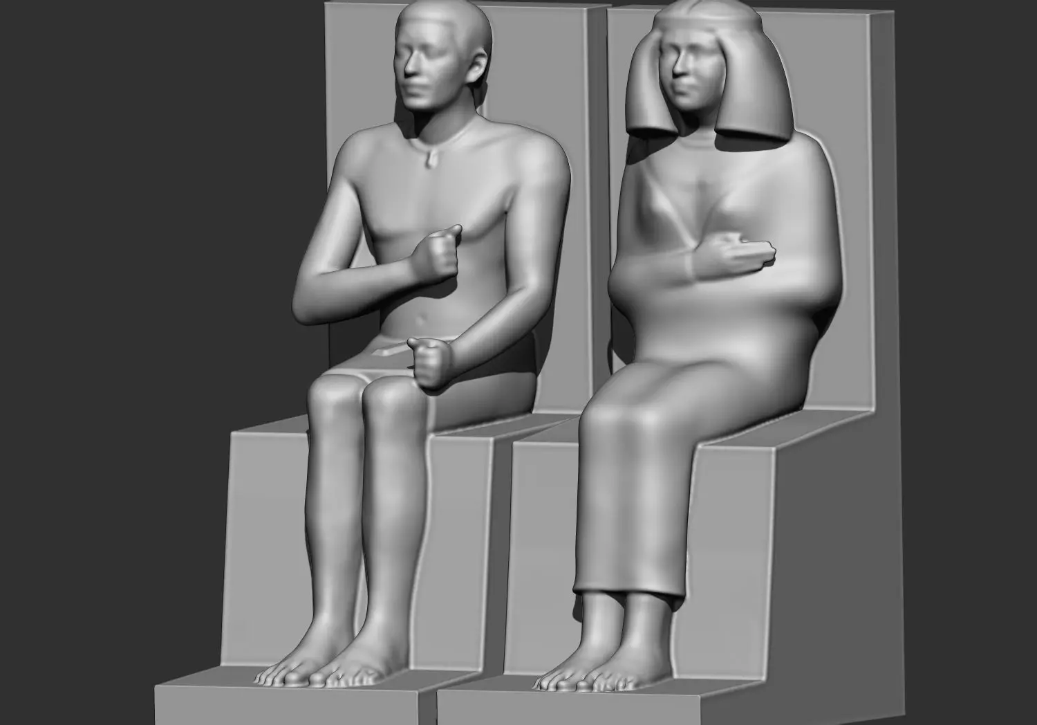 Pharaoh Rahotep and Nofret Statue 3d printable model lowpoly 3D print model_0