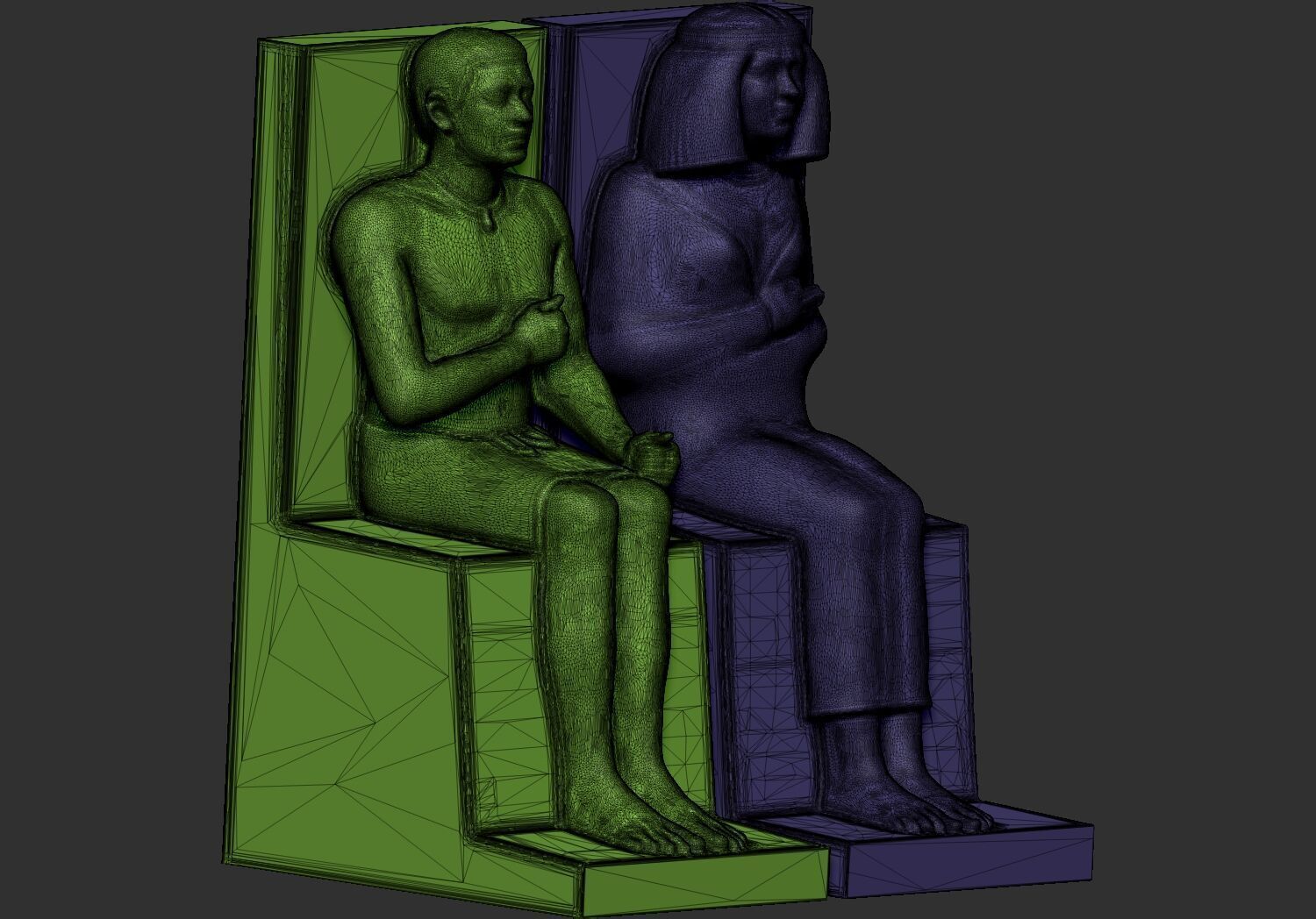 Pharaoh Rahotep and Nofret Statue 3d printable model lowpoly 3D print model_7