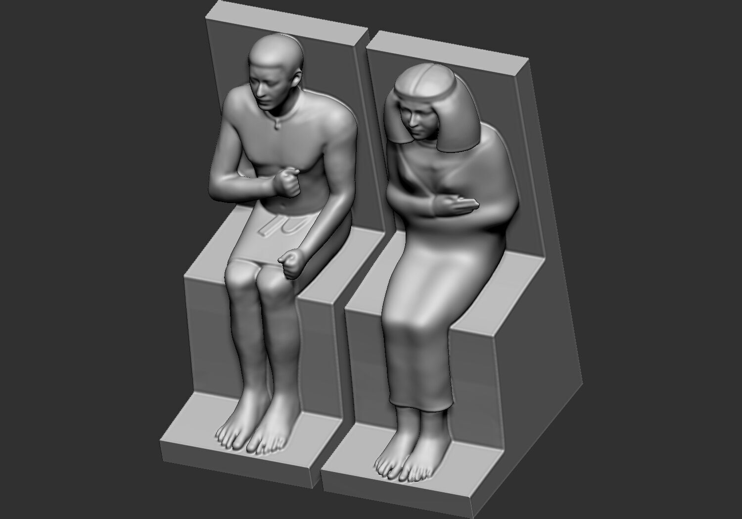 Pharaoh Rahotep and Nofret Statue 3d printable model lowpoly 3D print model_3