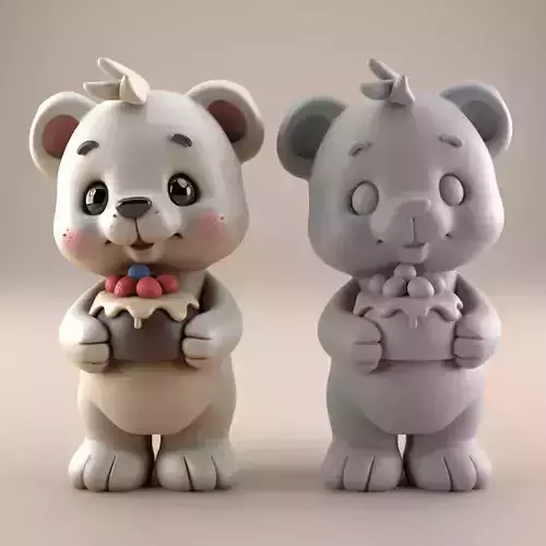 Adorable 3D Bear Cake Figure for Cute Desk Decor 3D print model