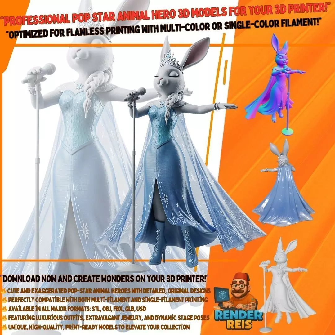 Ice Princess Bunny Diva of the Winter Wonderland 3D Print Model 3D model_0