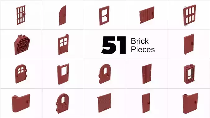 TwindBricks3D - 51 Piece Door Part Collection - Part 1