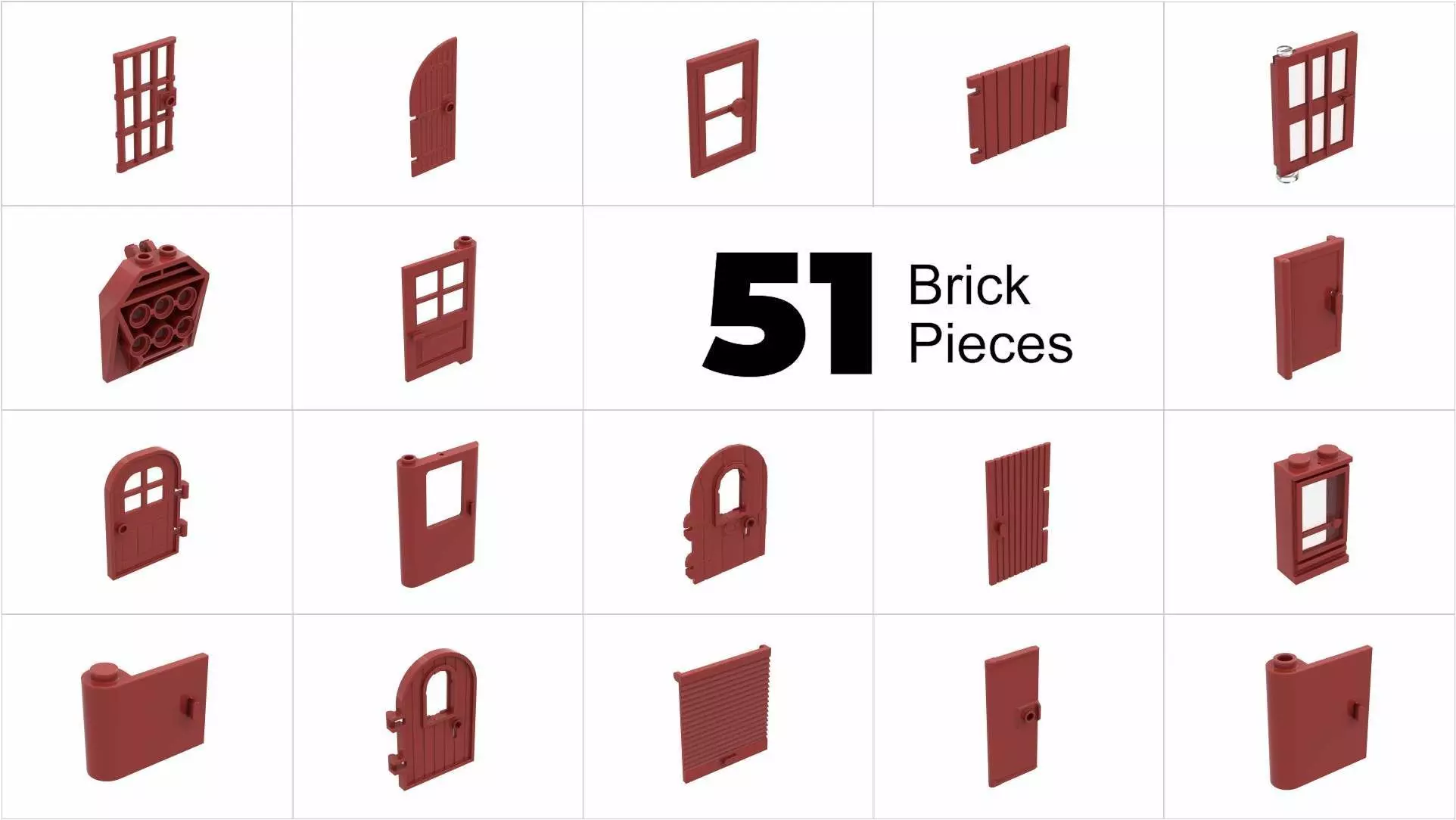 TwindBricks3D - 51 Piece Door Part Collection - Part 1 3D print model