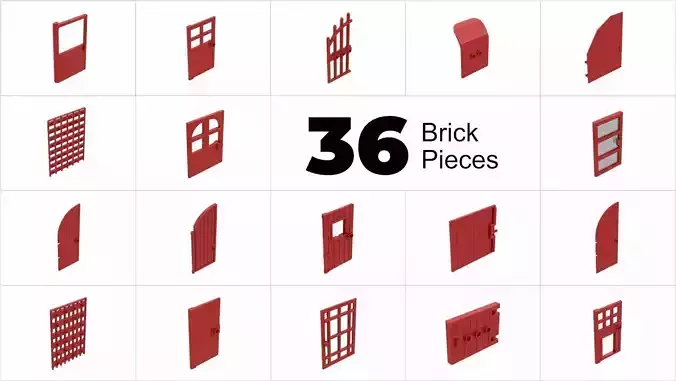 TwindBricks3D - 36 Piece Door Part Collection - Part 2