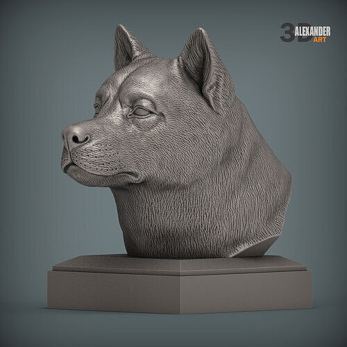 American Akita bust 3D print model