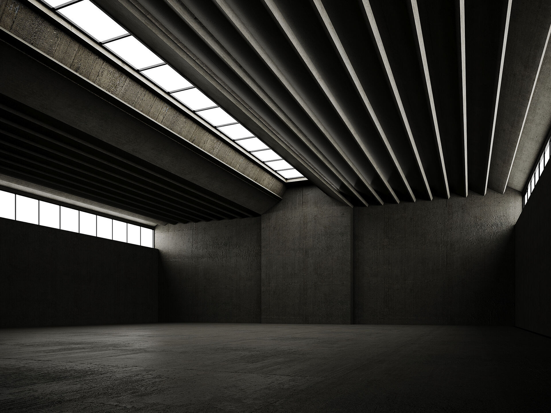 Low poly interior hangar 02 Low-poly 3D model_1