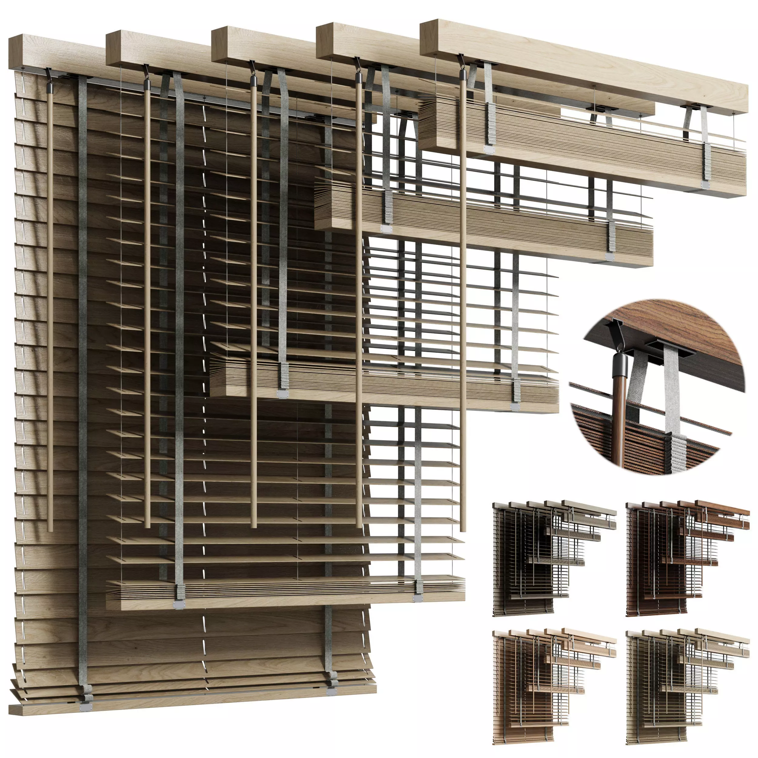 Wooden Blinds - Venetian blinds set 001 120 cm Low-poly 3D model