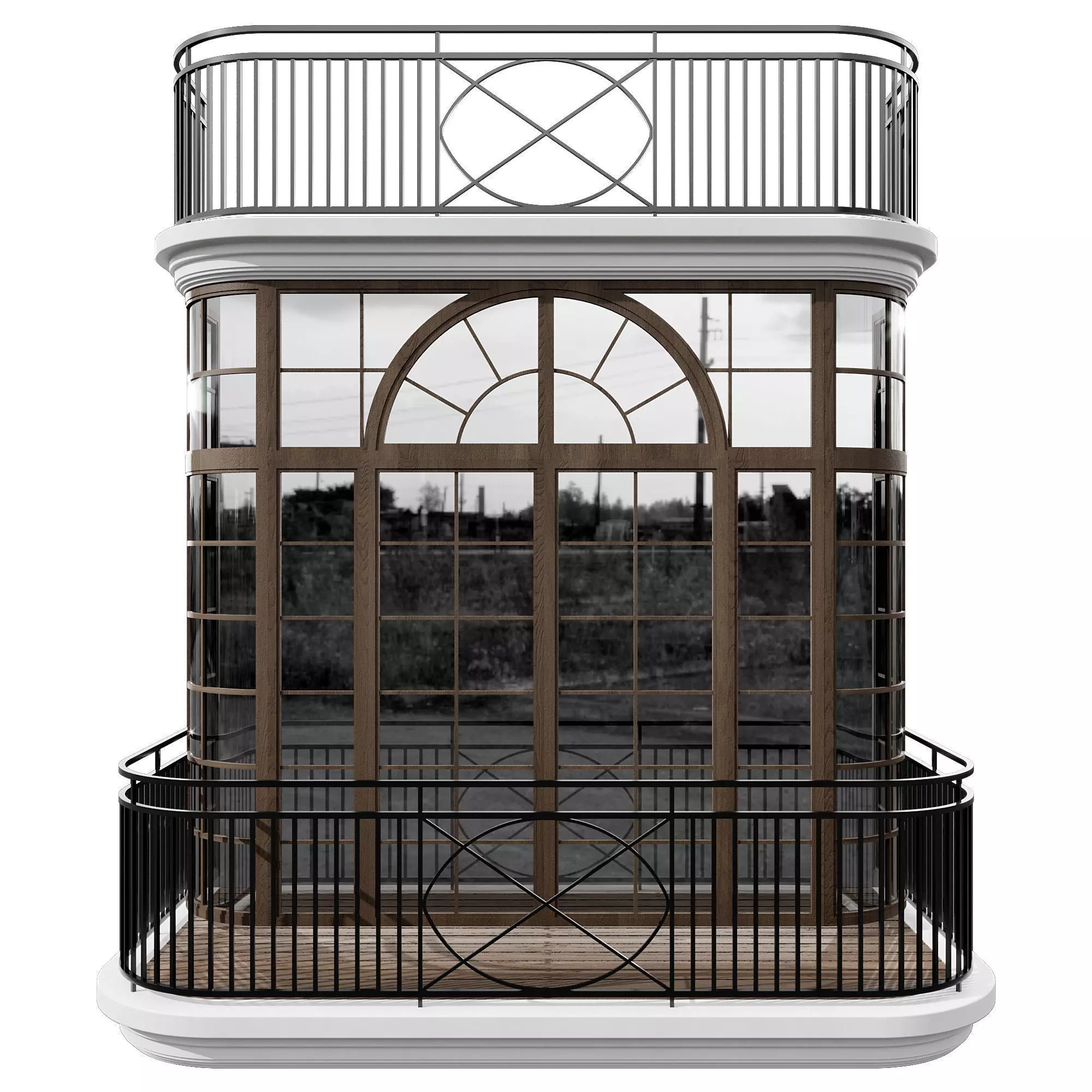 Classic Balcony with Arched Windows A 3D model_0