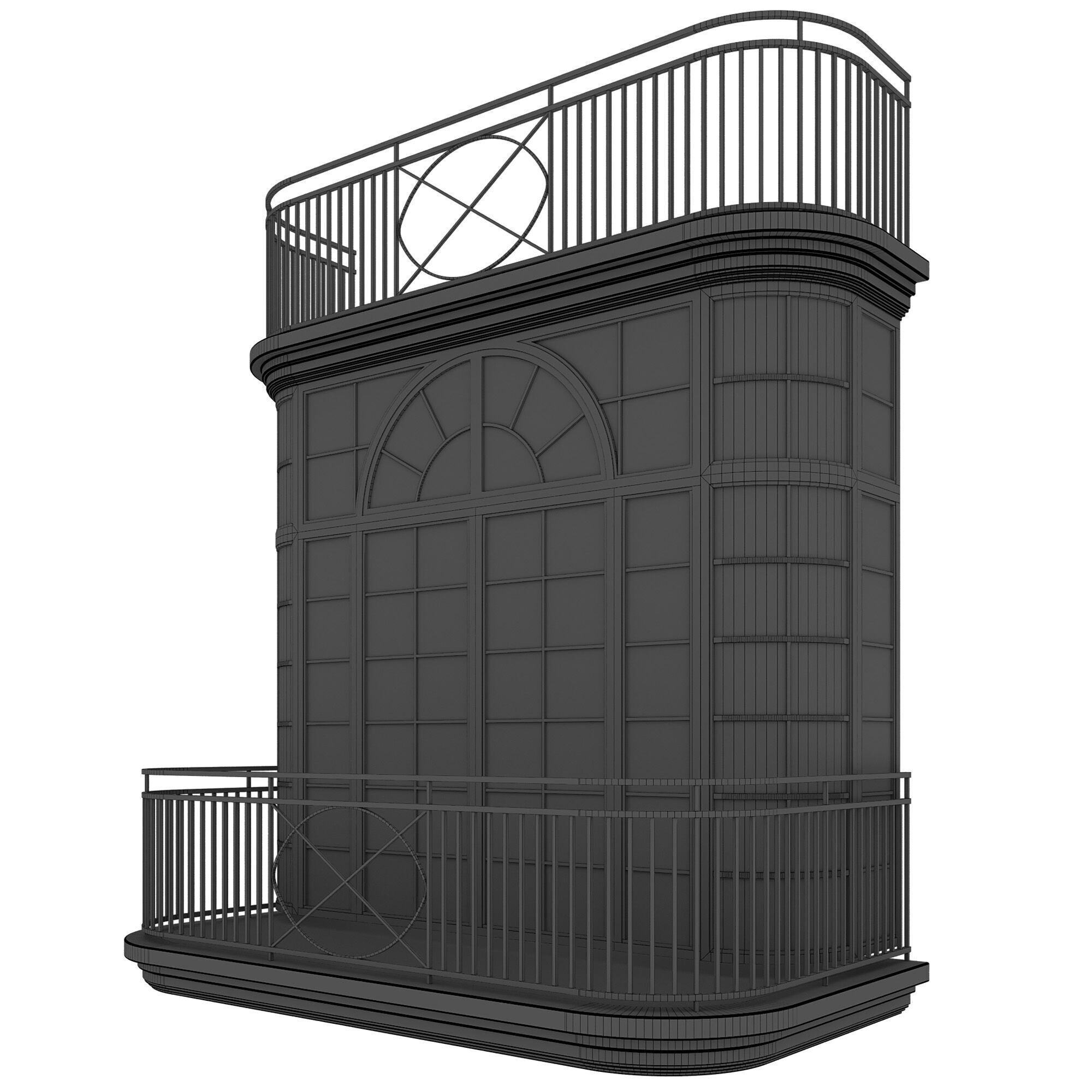 Classic Balcony with Arched Windows A 3D model_2