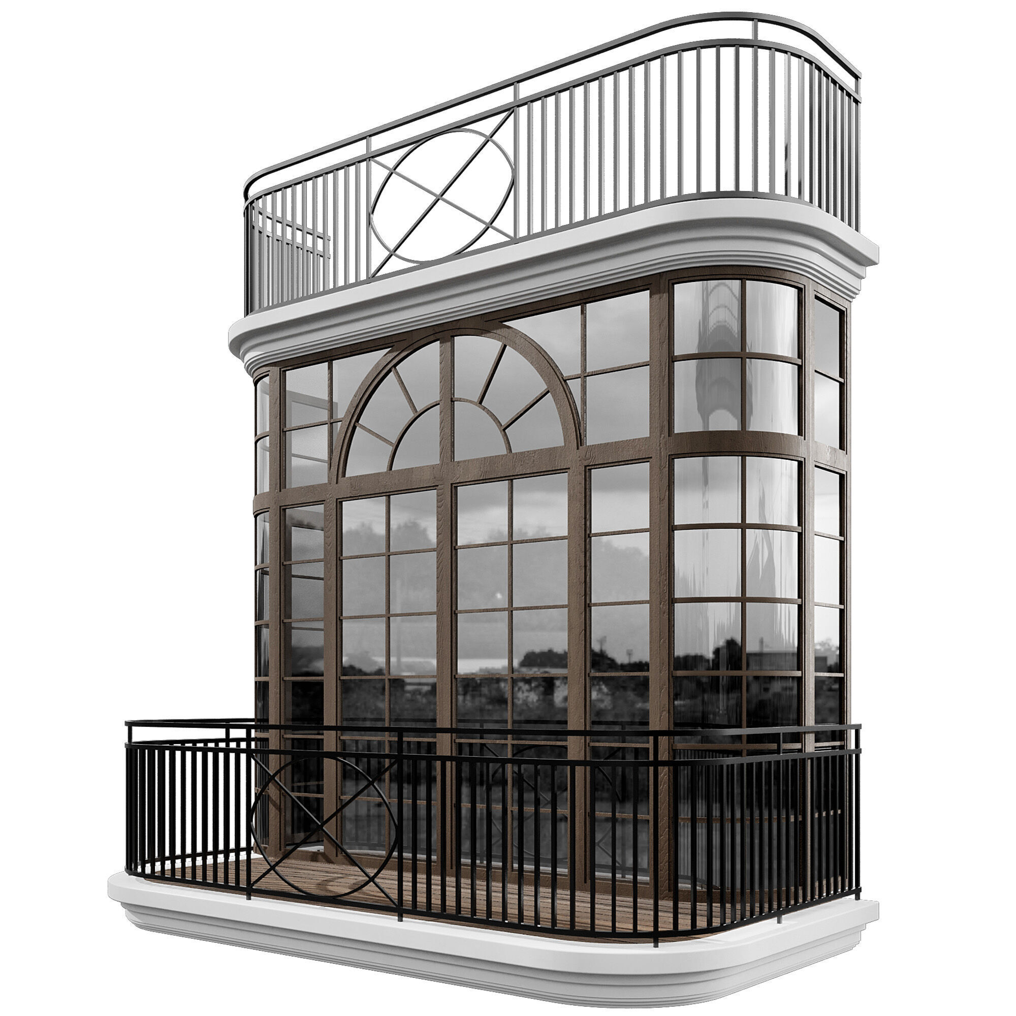 Classic Balcony with Arched Windows A 3D model_1