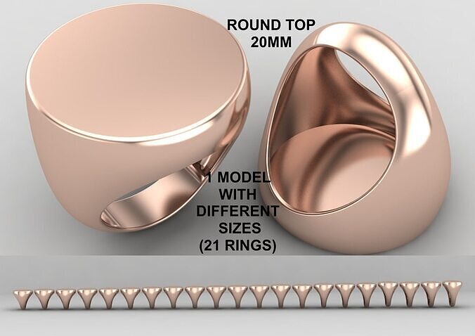 Round Signet Ring Base 20MM top in All sizes 183-MWC 3D print model