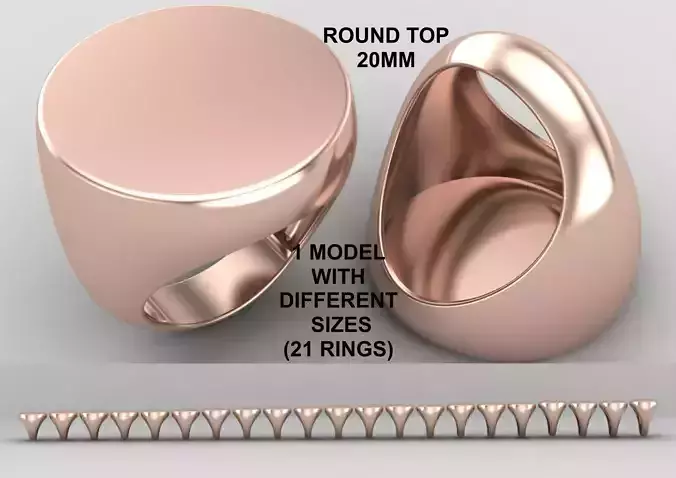 Round Signet Ring Base 20MM top in All sizes 183-MWC