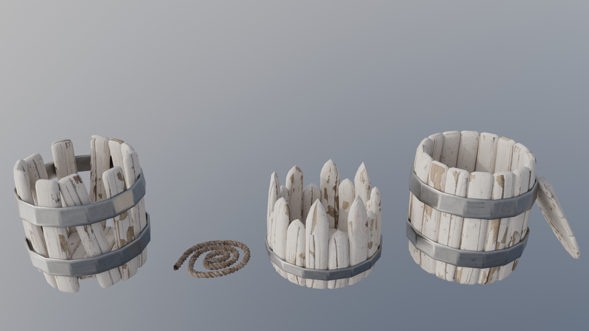 Stylized Low Poly Barrel Pack - Game Ready - 4 Unique Props Low-poly 3D model_3