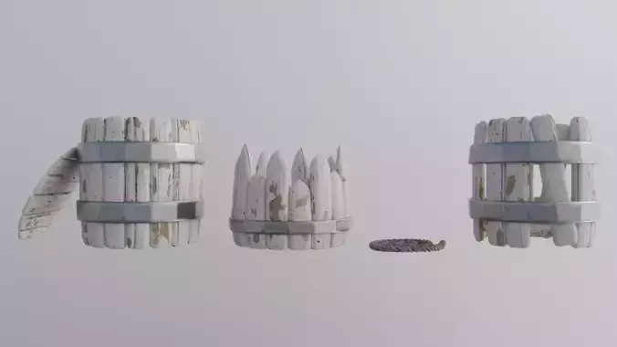 Stylized Low Poly Barrel Pack - Game Ready - 4 Unique Props