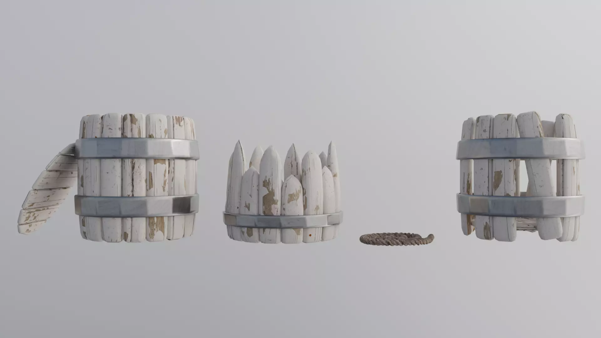 Stylized Low Poly Barrel Pack - Game Ready - 4 Unique Props Low-poly 3D model_0