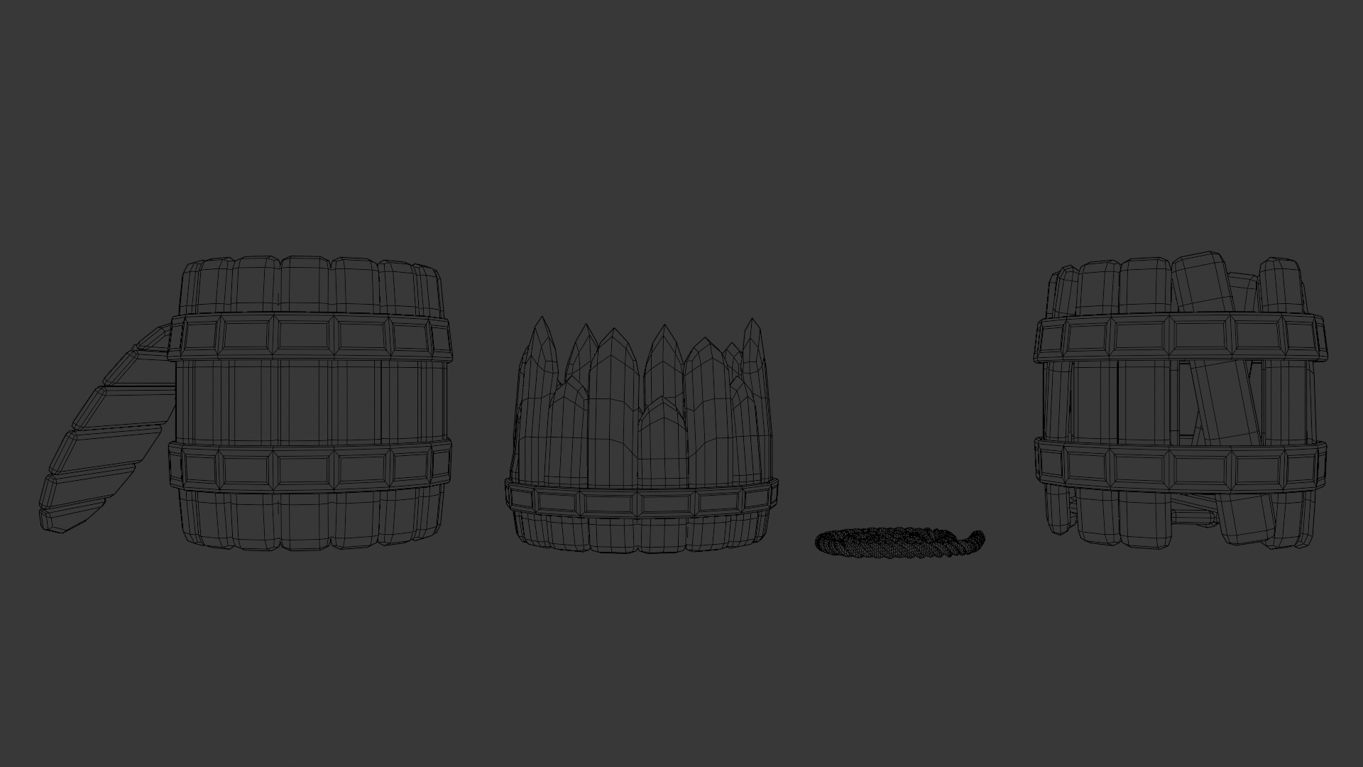 Stylized Low Poly Barrel Pack - Game Ready - 4 Unique Props Low-poly 3D model_9