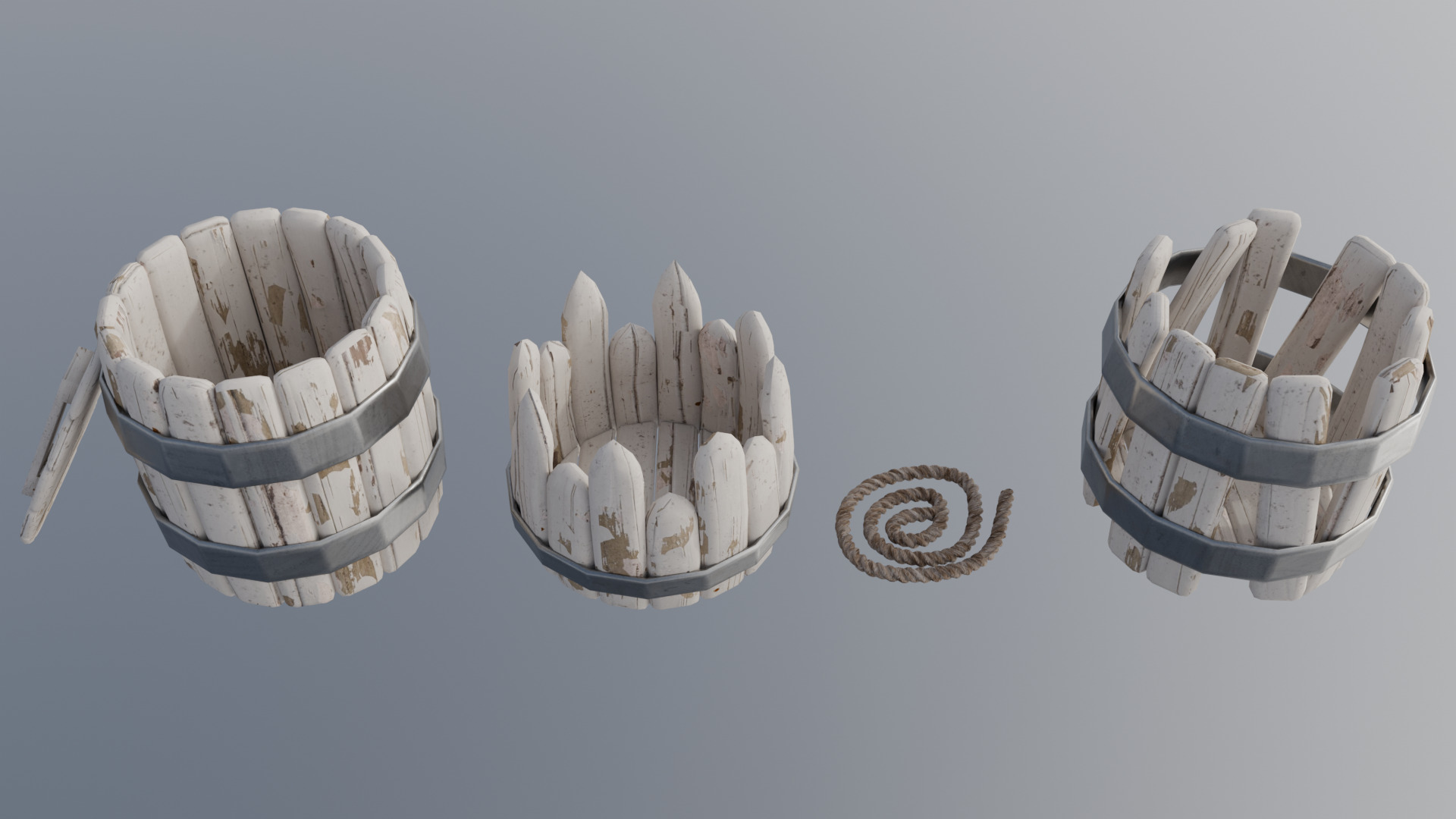 Stylized Low Poly Barrel Pack - Game Ready - 4 Unique Props Low-poly 3D model_1