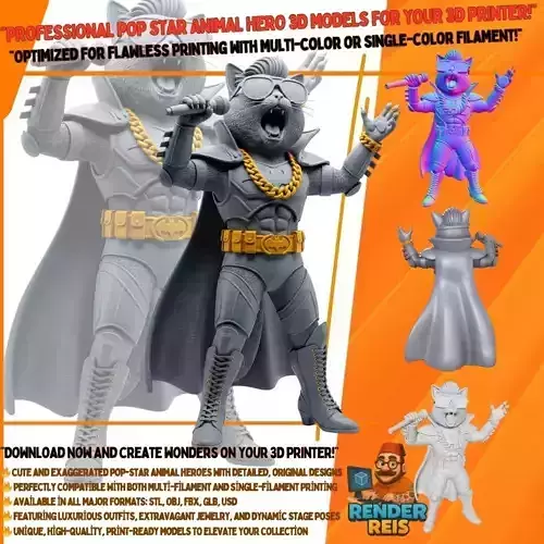 Batman Cat Rock Star Gothams Rebel Sound Warrior 3D Print Model