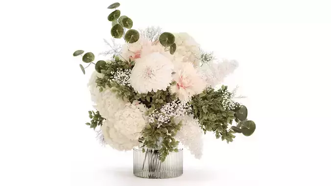 Small Bouquet In Vase Hydrangea Chrysanthem Lilac 579