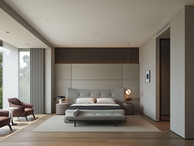 Modern Minimalist Bedroom Interior Scene 3D model