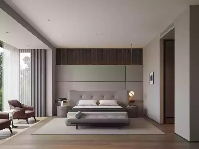 Modern Minimalist Bedroom Interior Scene 3D model