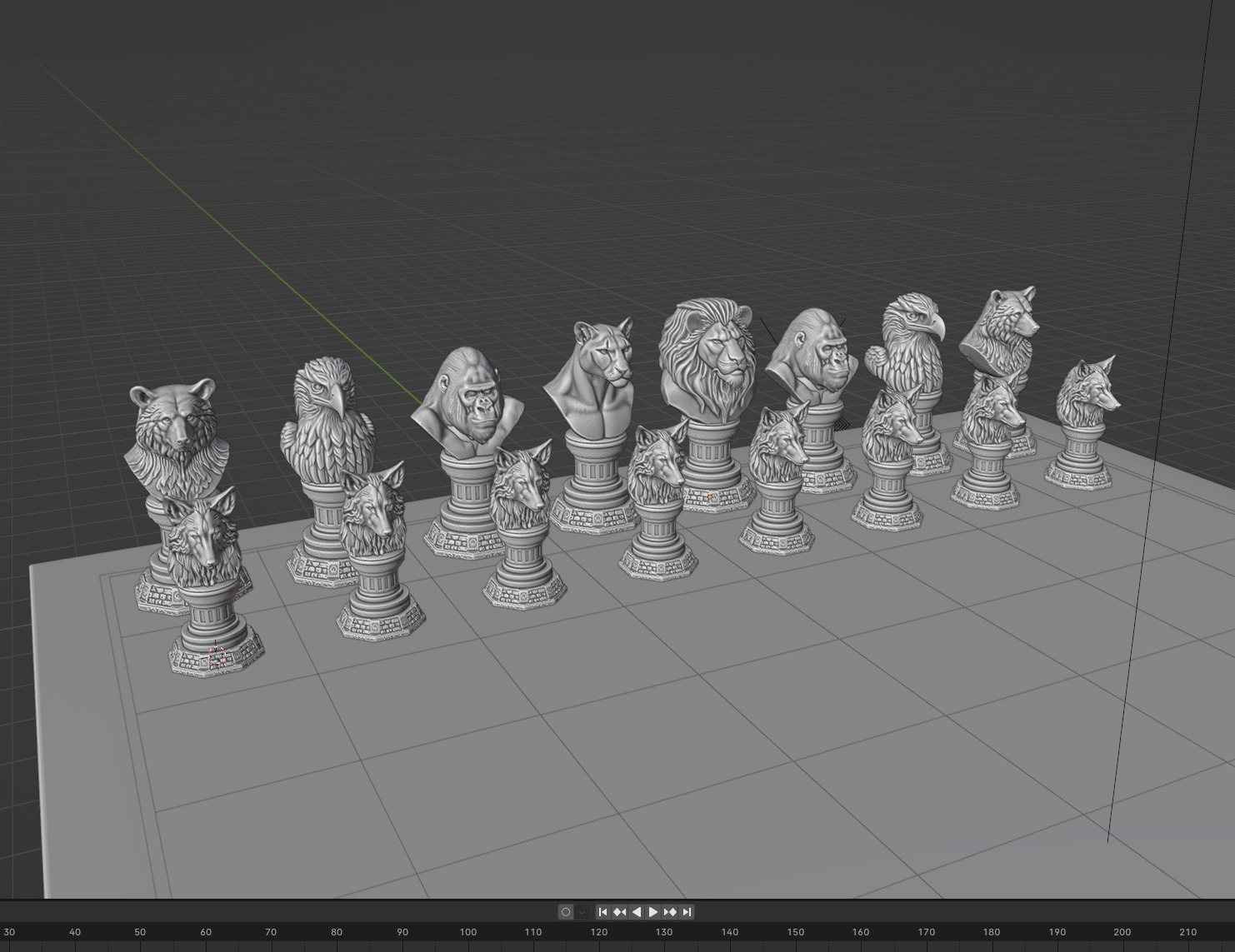 Wild Animal Themed Chess Set  Lion Tiger Bear Gorilla Eagle Wolf 3D print model_13