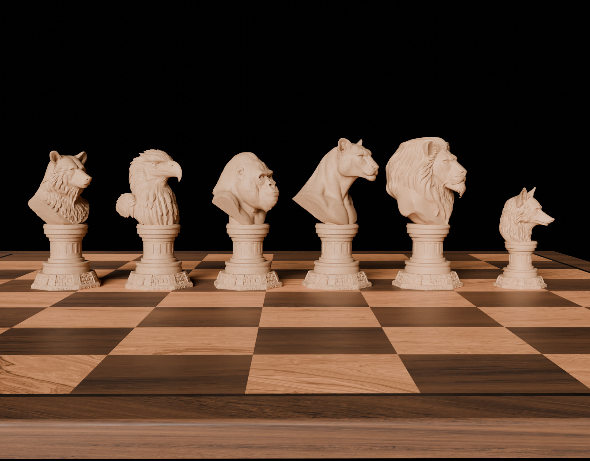 Wild Animal Themed Chess Set  Lion Tiger Bear Gorilla Eagle Wolf 3D print model_28
