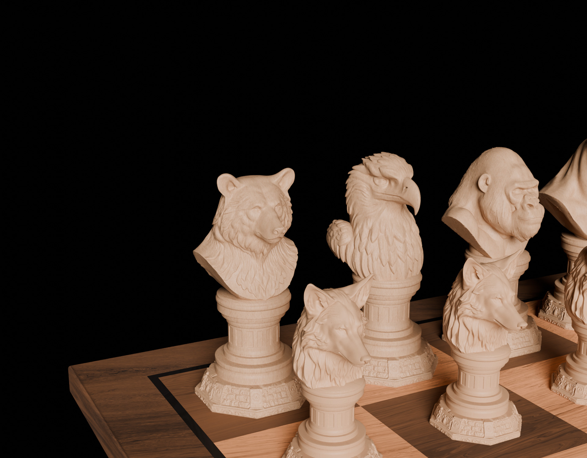 Wild Animal Themed Chess Set  Lion Tiger Bear Gorilla Eagle Wolf 3D print model_21